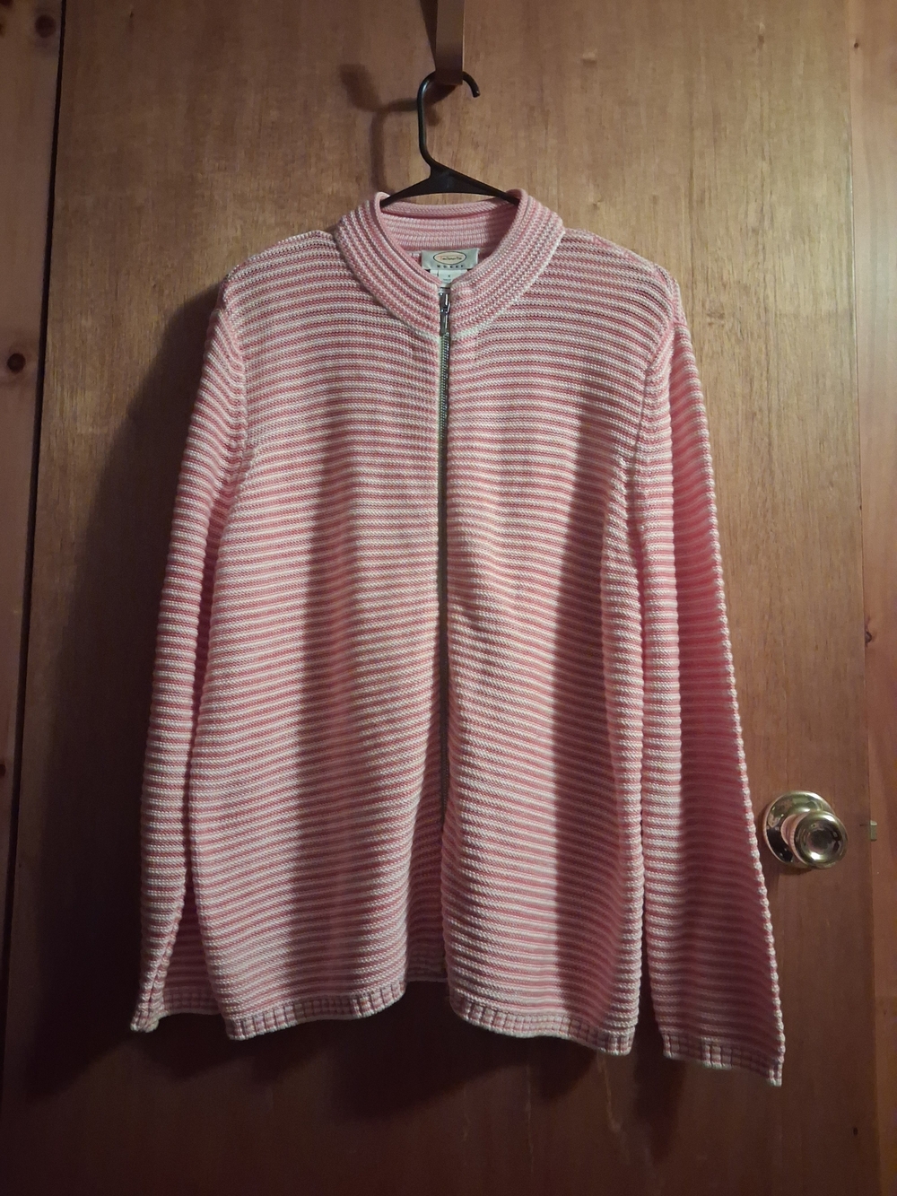 Talbots Pink Ribbed Zip-Front Cardigan
